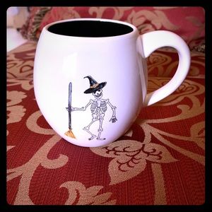 rae dunn halloween skeleton orange black 2 mugs